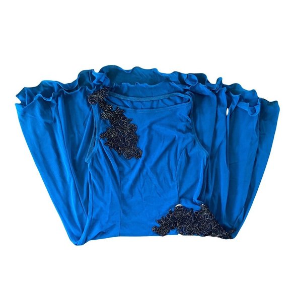 custom ADULT S lyrical/contemporary dance costume blue sheer mesh dress - Picture 2 of 3